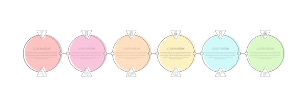 Infographics 6 stadia van ontwikkeling marketing workflow of plan Bedrijfsstrategie met pictogrammen Rapport- en statistiekdiagram