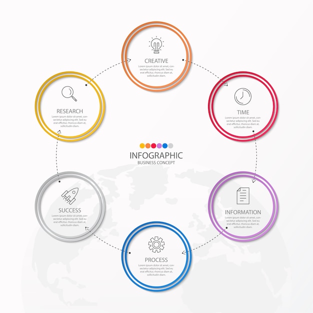 インフォグラフィック円の7つの要素と現在のビジネスコンセプトの基本色