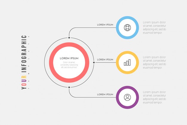 Infographics bedrijfsproces met drie stappen of opties cirkels. Data visualisatie. Kan gebruikt worden voor workflow layout, diagram, banner, webdesign. .