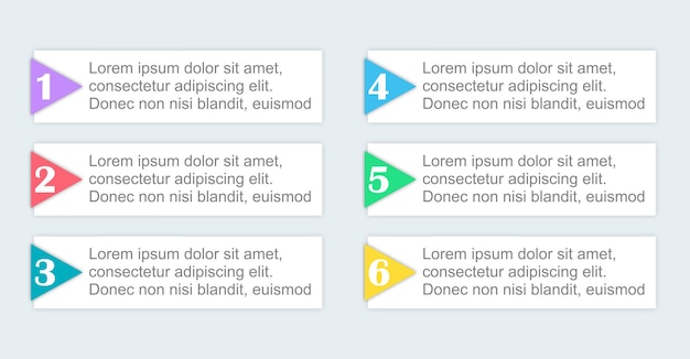 Infographics blocks list with numbers and arrows