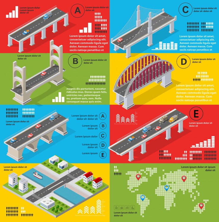 Vector infographics of bridges in the field