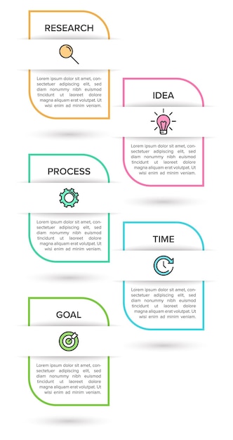 Concetto di affari di infografica. design infografico verticale con icone e 5 opzioni o passaggi.