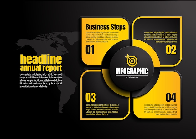 Infografica aziendale, modello di progettazione del grafico di processo per la presentazione, elementi astratti della timeline.