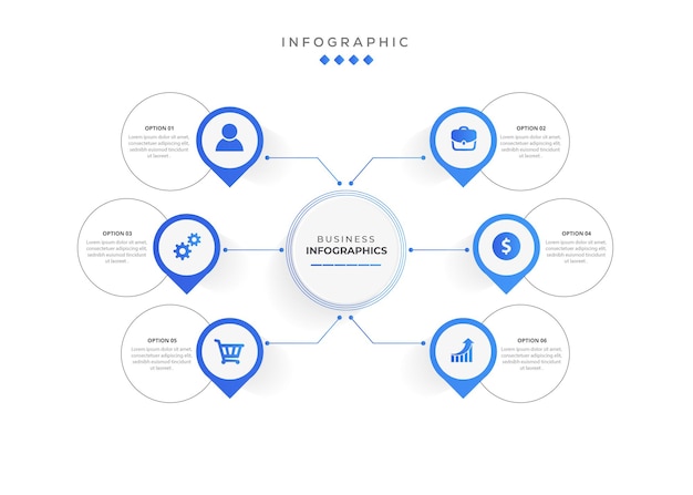 Modello di progettazione del grafico dei processi aziendali di infografica per elementi di timeline astratti di presentazione