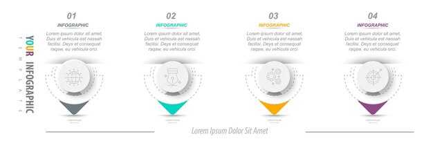 Infographics business process with 4 steps or options circles data visualization