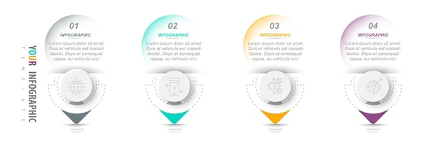 Infographics business process with 4 steps or options circles data visualization