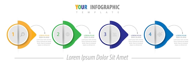 ベクトル 4 つのステップまたはオプションを含むインフォ グラフィック ビジネス プロセス データ視覚化