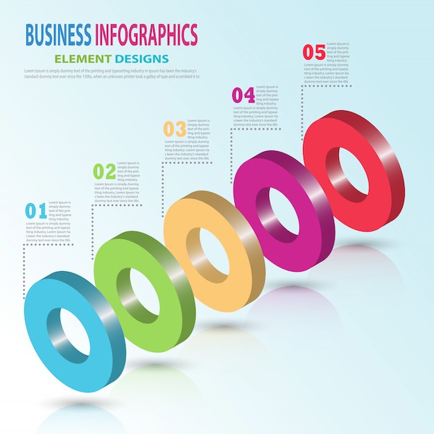 Modello di business infografica 3d circle passi per presentazione, previsione di vendita, passo dopo passo