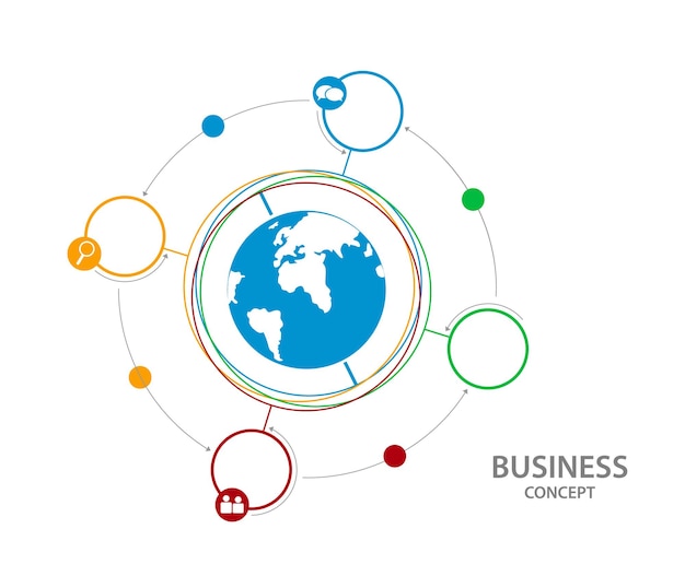 Вектор Инфографический бизнес с глобусом в центре круга