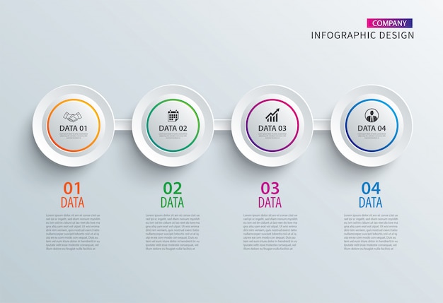 Infographics circle paper with 4 data horizontal template.