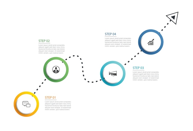 Vettore infografica circle step timeline business con modello di dati a 4 numeri