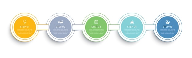 Infographics circle timeline with 5 number thin line data template