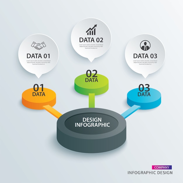 Infographics cirkel papier met 3 gegevenssjabloon.