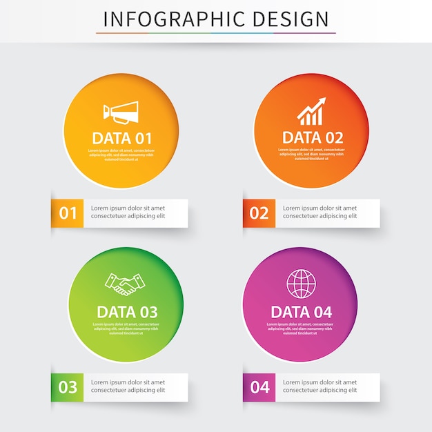 Infographics cirkel papier met 4 datasjabloon.