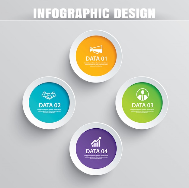 Infographics cirkel papier met 4 datasjabloon.