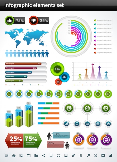 Infographics collectie vector grafiek en diagrammen ontwerp elementen en data visualisatie pictogrammen instellen.