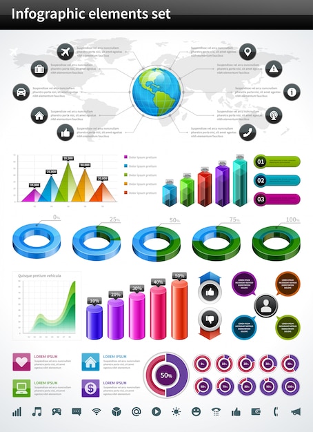 Vector infographics collectie vector grafiek en diagrammen ontwerp elementen en data visualisatie pictogrammen instellen.