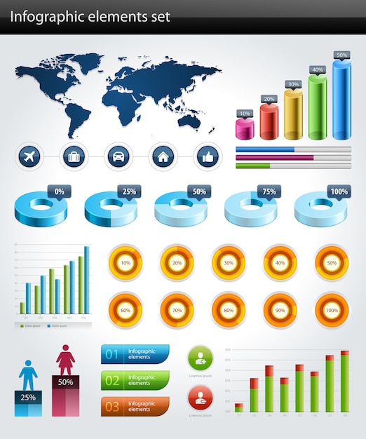 Vector infographics collection vector graph and charts design elements