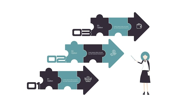 Шаблон оформления инфографики Бизнес-концепция с 3 шагами или вариантами