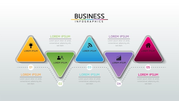 Grafico di presentazione delle informazioni aziendali del modello di progettazione di infographics con 5 opzioni o passaggi