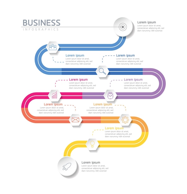 9つのオプションまたはステップを備えたインフォグラフィックデザインテンプレートチャート