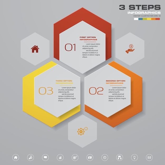 Дизайн инфографики с трехступенчатой ​​диаграммой.