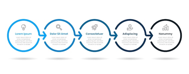 벡터 원형 모양으로 인포 그래픽 디자인입니다. 프레 젠 테이 션 비즈니스 개념입니다. 5가지 옵션, 단계