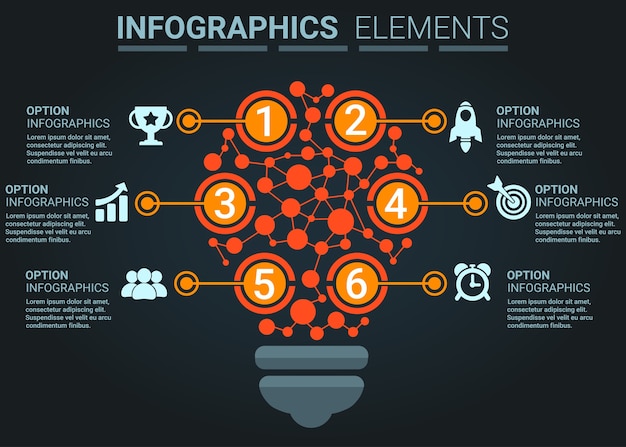 INFOGRAPHICS element abstract light bulb with top five step concept template