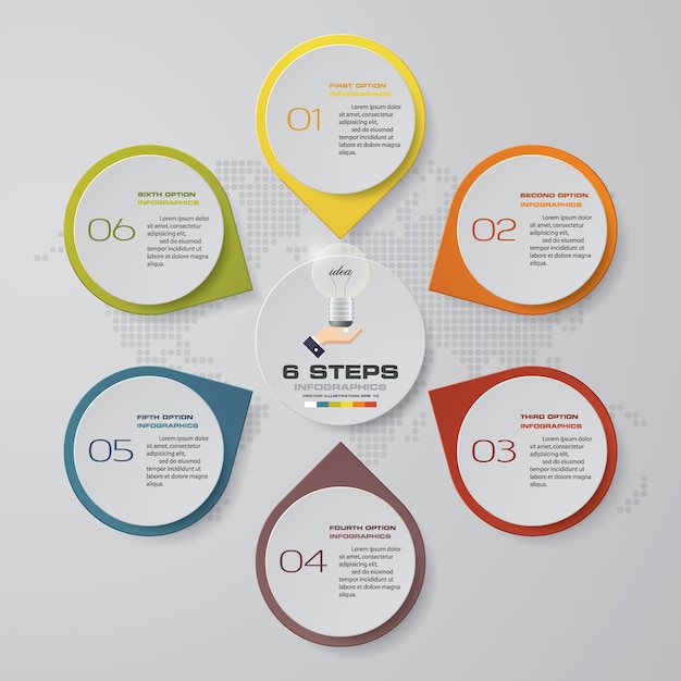 infographics element with 6 steps for data presentation.