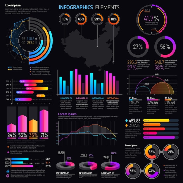 Infographics elementen met grafieken en diagrammen