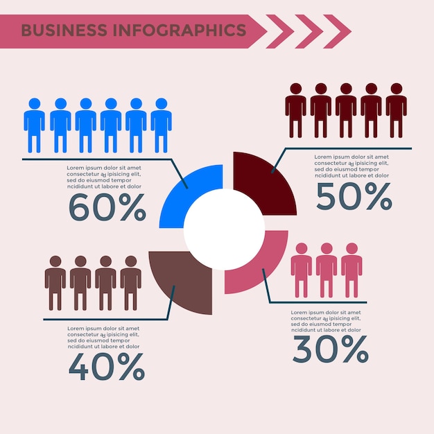 Elementi di infografica - illustrazione vettoriale aziendale per presentazione, opuscolo, sito web, blog, layout del flusso di lavoro, brochure, banner, carta, opzioni di aumento, web design, poster, flyer, timeline.