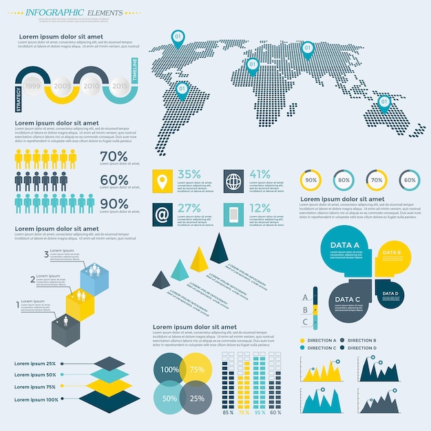 Infographics elements collection - business vector illustration for presentation, booklet, website, blog, workflow layout, brochure, banner, card, step up options, web design, poster, flyer, timeline.