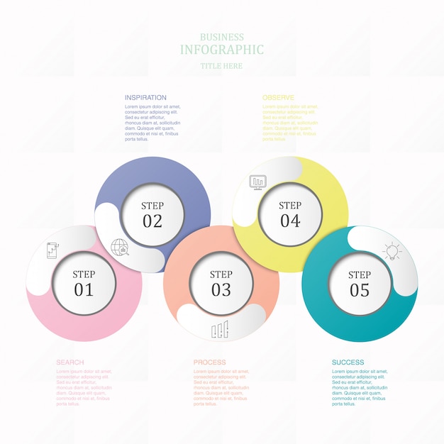 Infographics five element circles and icons for present business concept.