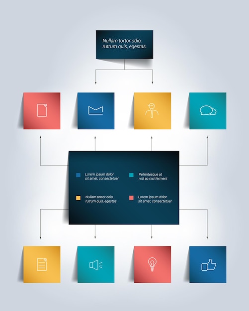 Diagramma di flusso infografica schema di ombre colorate