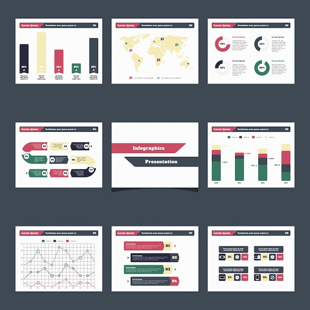 벡터 프레 젠 테이 션에 대 한 인포 그래픽 슬라이드 세트 벡터 요소