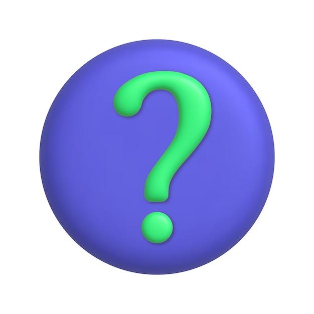 Значок инфографики зеленый символ вопросительного знака на фиолетовой кнопке 3d реалистичный элемент дизайна
