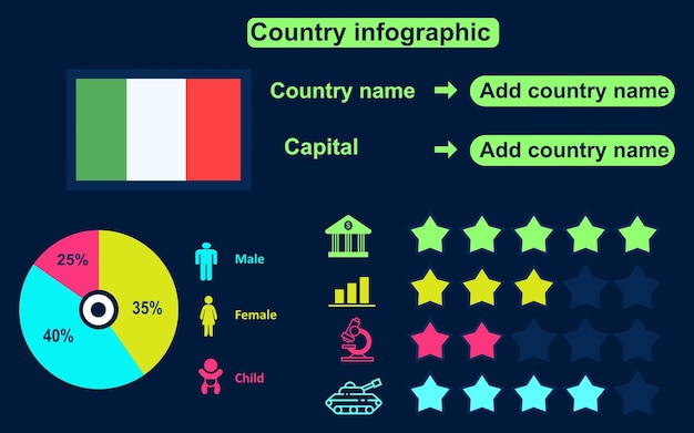 Infographics of italy country on dark background