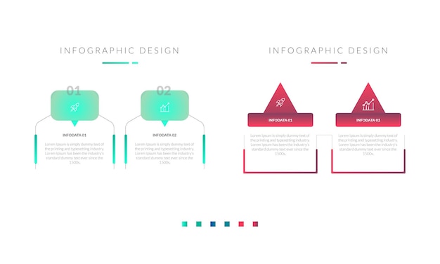 Modello di progettazione etichetta infografica con icone e 2 opzioni o passaggi set vettore premium