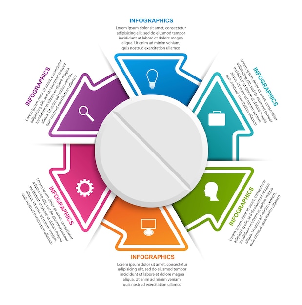 Vector infographics for medicine pill with arrows in a circle