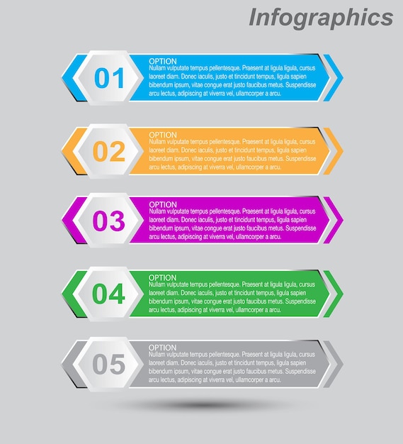 Infographics met stappen en optiesbanner voor zakelijk ontwerp en websitesjabloon