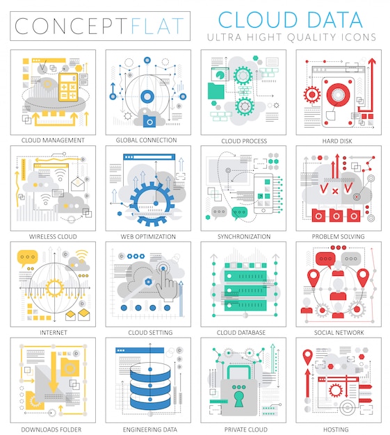 Infografica mini concept set di icone premium dati cloud