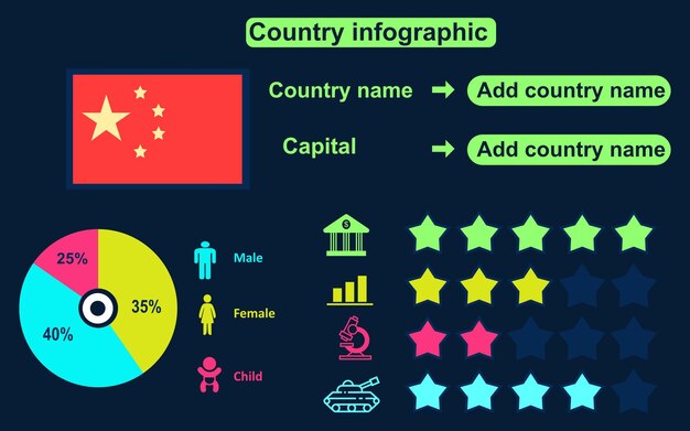 Инфографика страны китай на темном фоне