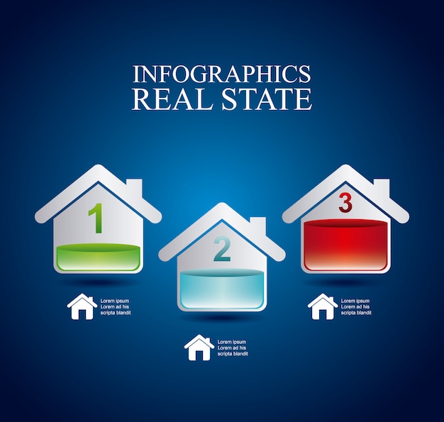 Infographics onroerend goed over blauwe achtergrond vectorillustratie