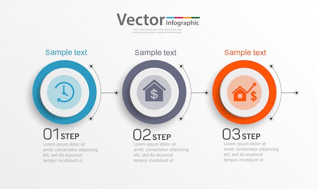 Infographics ontwerpsjabloon met 3 opties, stappen of processen