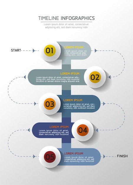 インフォグラフィック。プレゼンテーションとチャート。ステップまたはプロセス。オプション番号ワークフローテンプレートデザイン、5ステップ。