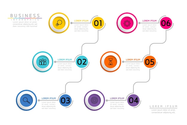 インフォグラフィック。プレゼンテーションとチャート。ステップまたはプロセス。オプション番号ワークフローテンプレートデザイン。 6ステップ。