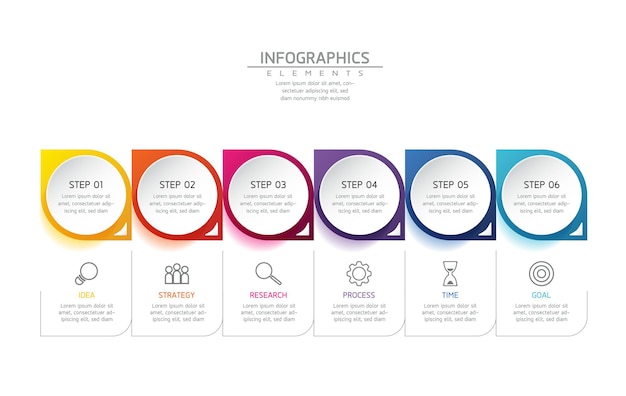 Infografiche. presentazione e grafico. passaggi o processi. opzioni numero modello di flusso di lavoro design. 6 passaggi.