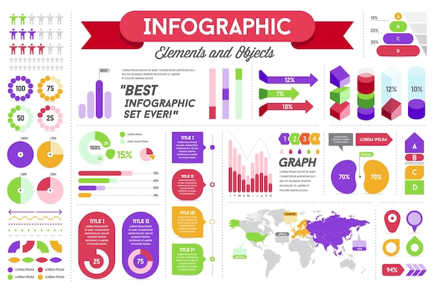 Презентация инфографики с элементами и объектами Большой огромный набор инфографических современных инструментов для бизнеса с плоским дизайном