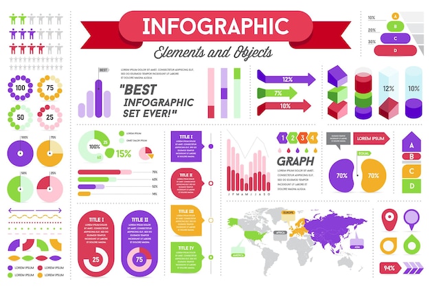 Infographics presentation with elements and objects big huge set infographic modern tools for business with flat design