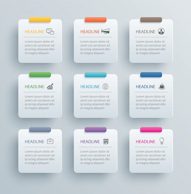 Infographics rectangle paper index with data template.